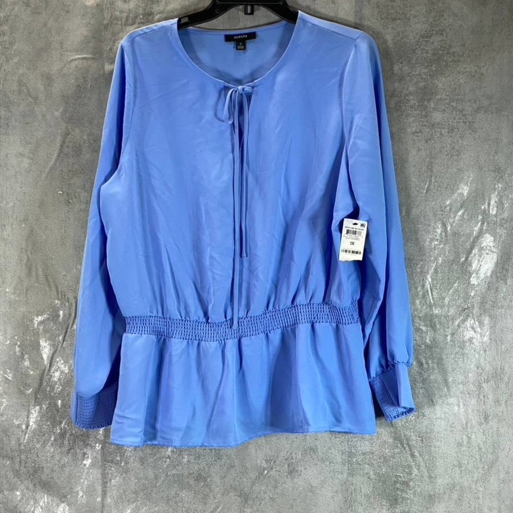 Alfani Women's Plus Size Perfect Periwinkle Smocked Peplum V-Neck Top SZ 1X